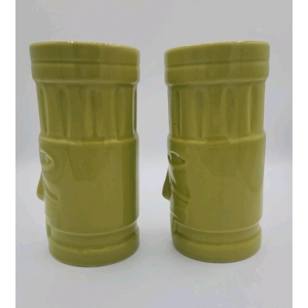 Pair Of Crate‎ and Barrel Lime Green Tiki Tall Hurricane Glasses by Jane Dixon